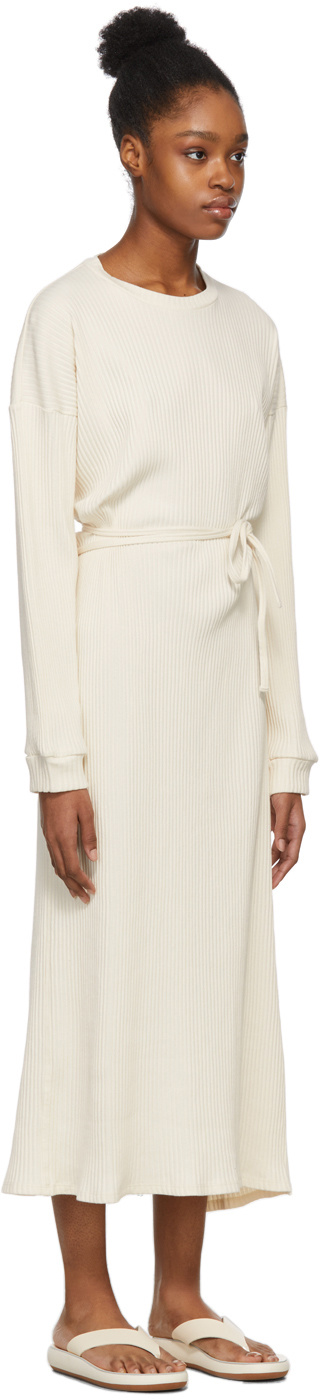 Baserange Long Sleeved Ribbed Midi Dress In White