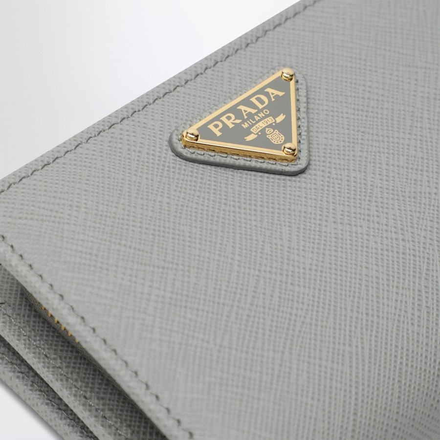 Prada Small Light Grey Saffiano Wallet In Gray