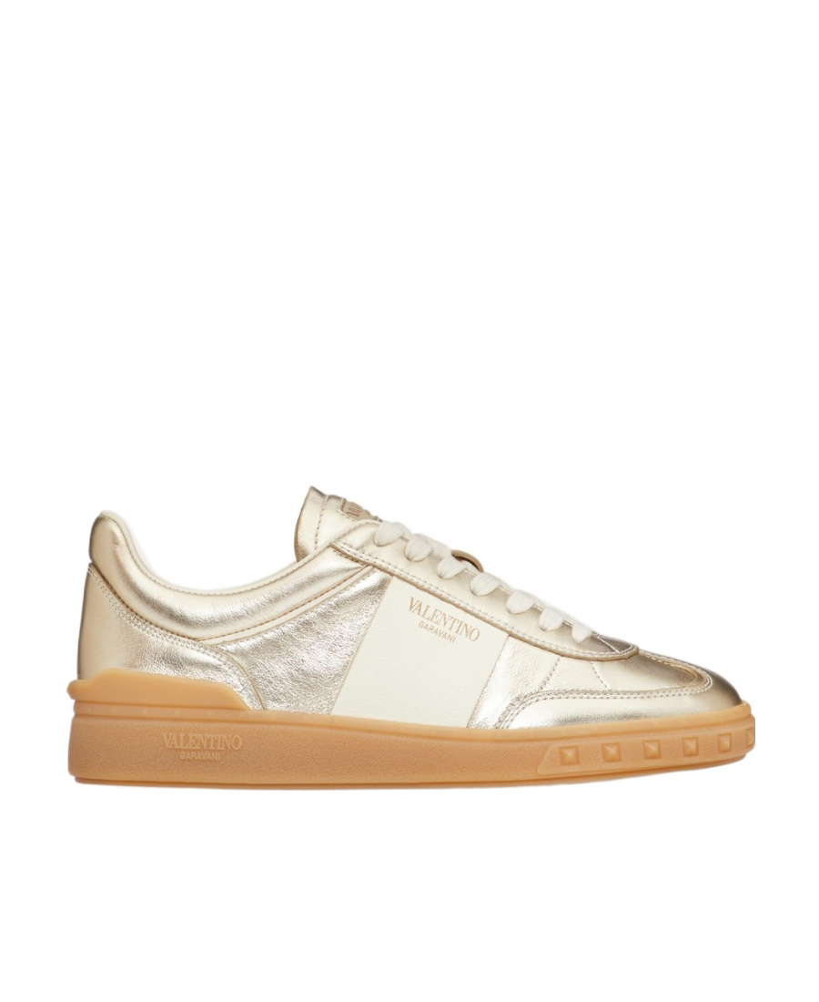 Valentino Garavani Women Gold Laminated Calfskin Upvillage Sneakers In Neutral