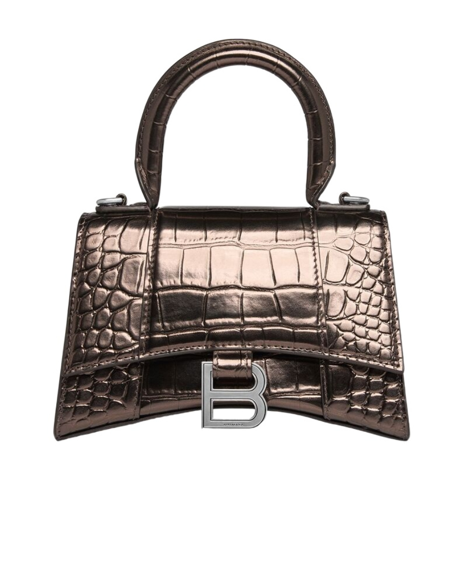 Balenciaga Hourglass Xs Croc-embossed Leather Top Handle Satchel In Black