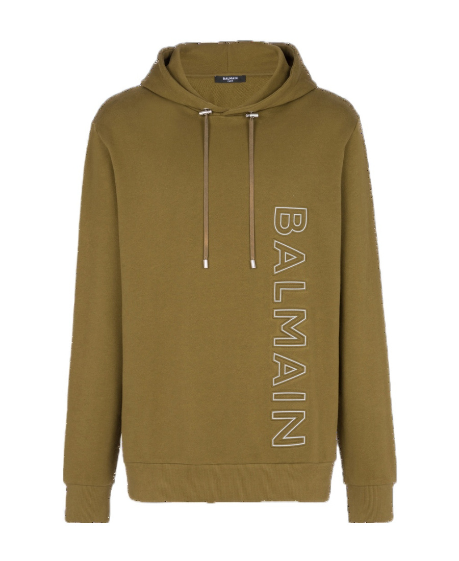 Shop Balmain Hoodie In Eco-responsible Cotton With Reflective Logo In Brown