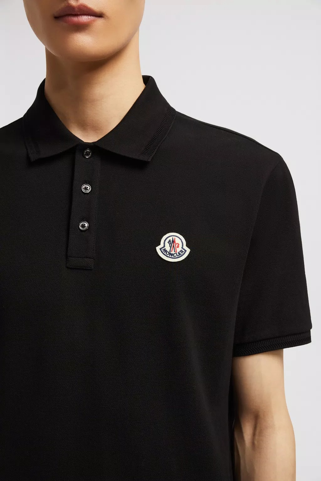 Moncler Logo Patch Cotton Piquet Polo Shirt In Black
