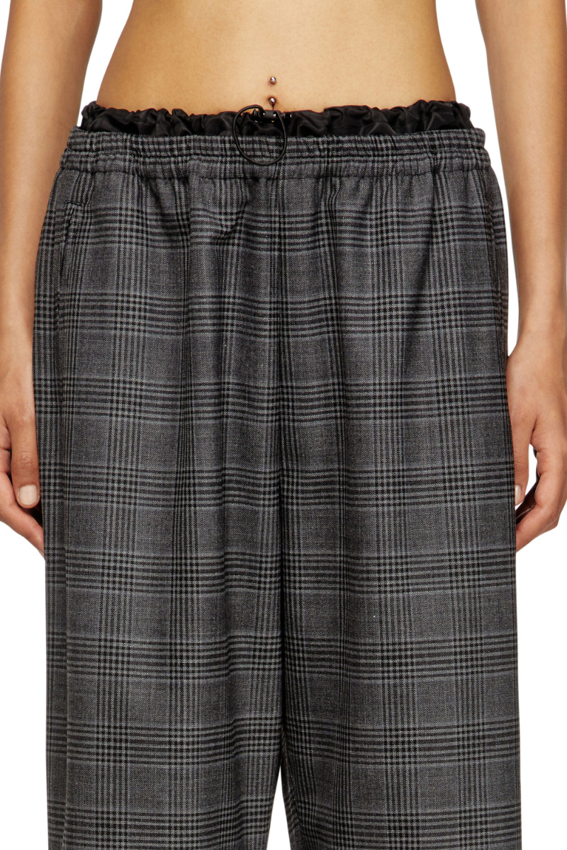 Diesel Elastic-waist Checked Straight Trousers In Gray
