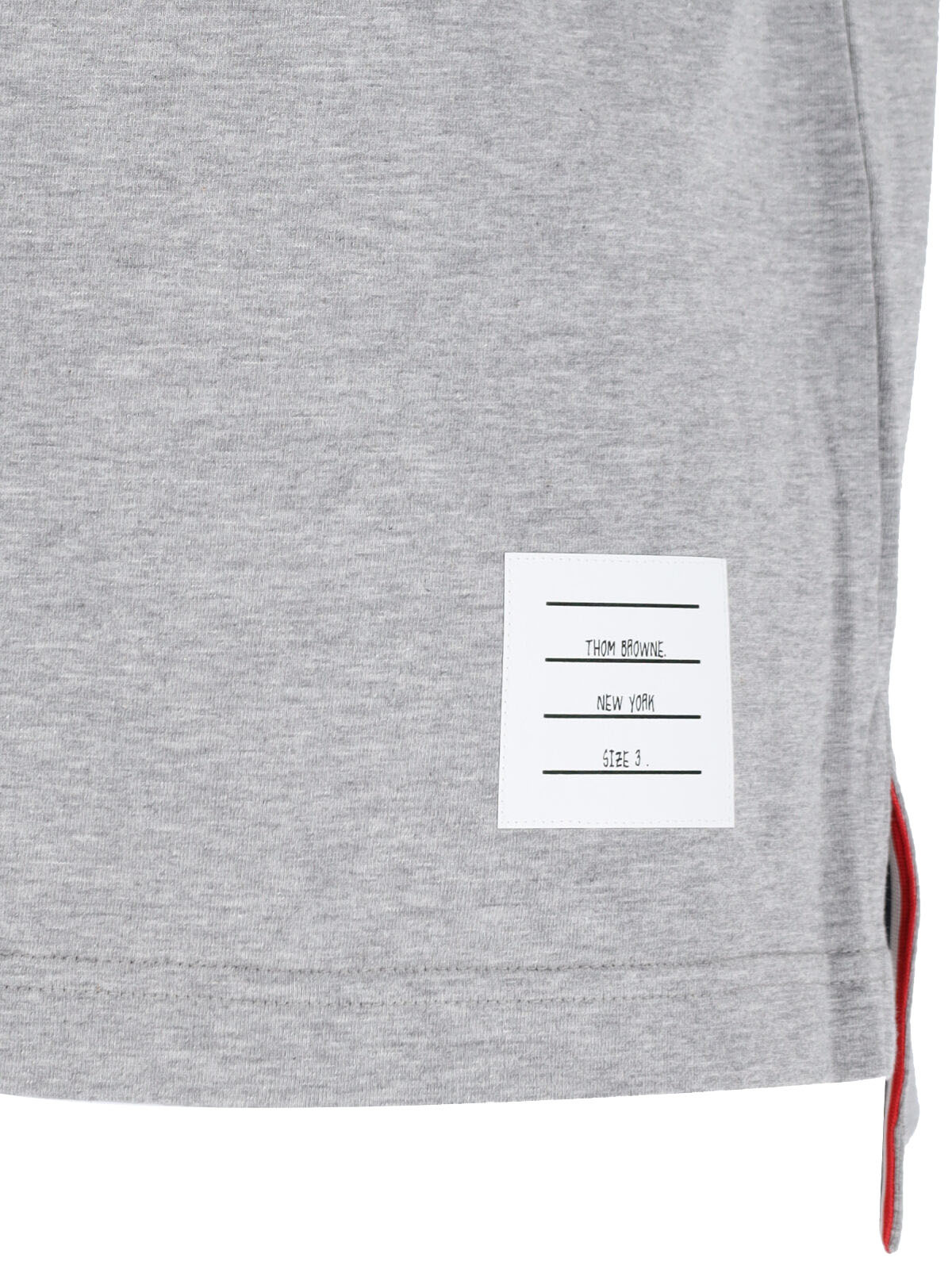 Thom Browne Grey Crewneck T-shirt With Logo Patch On The Front And Striped Detail On The Rear In Cotton Man