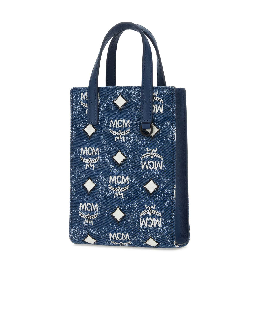 Shop Mcm Aren Denim Mini Tote Bag In Blue