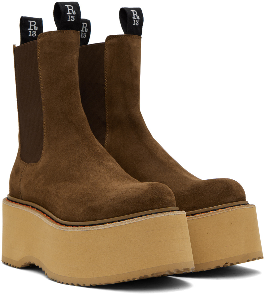 R13 Brown Double Stack Chelsea Boots In Brown
