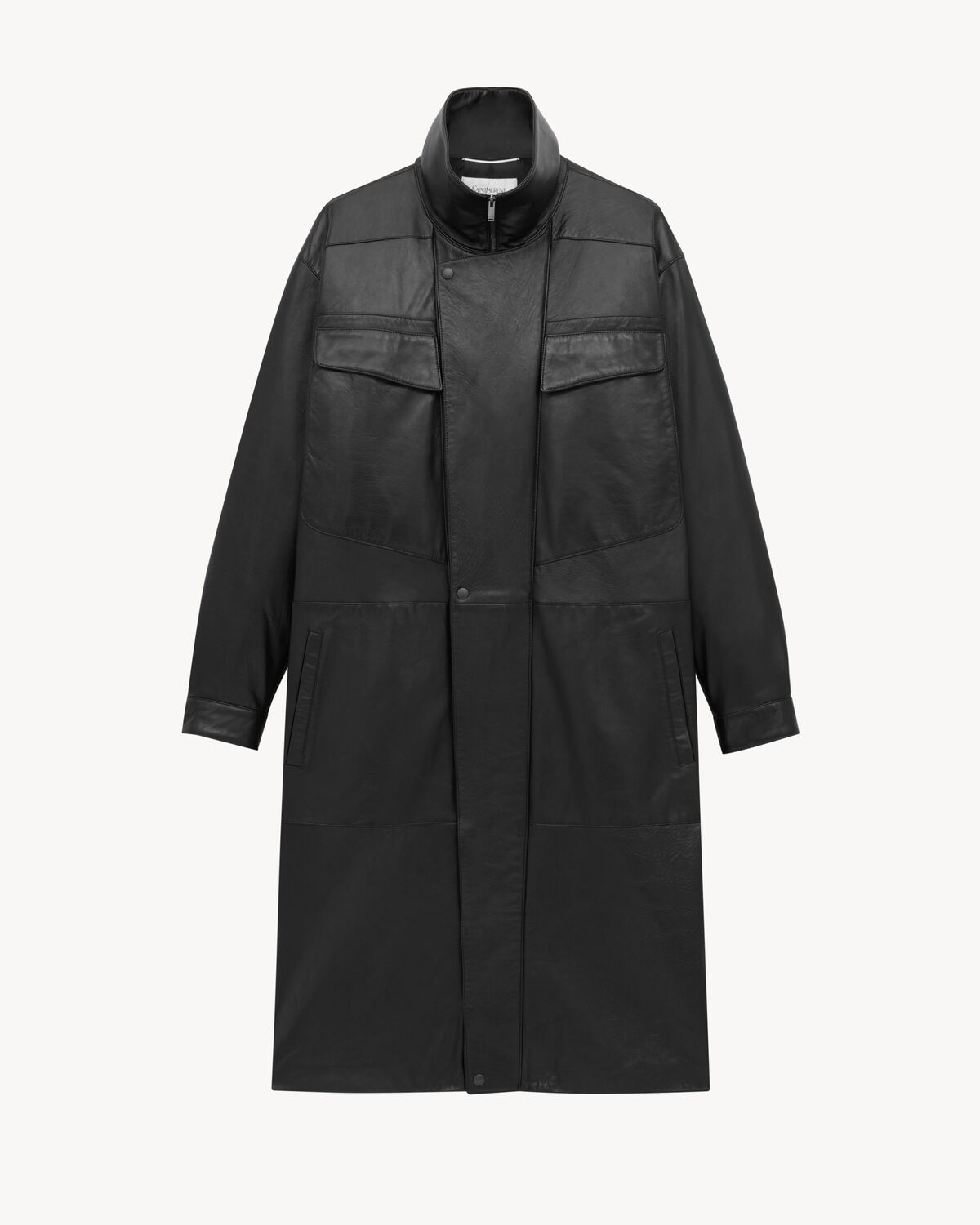 Saint Laurent Long Coat In Bubbled Lambskin In Black