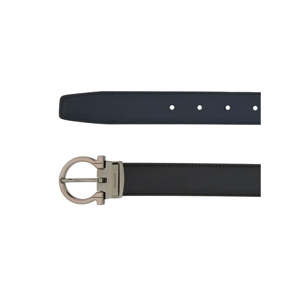 Ferragamo Salvatore Gancini Buckled Reversible Belt In Black