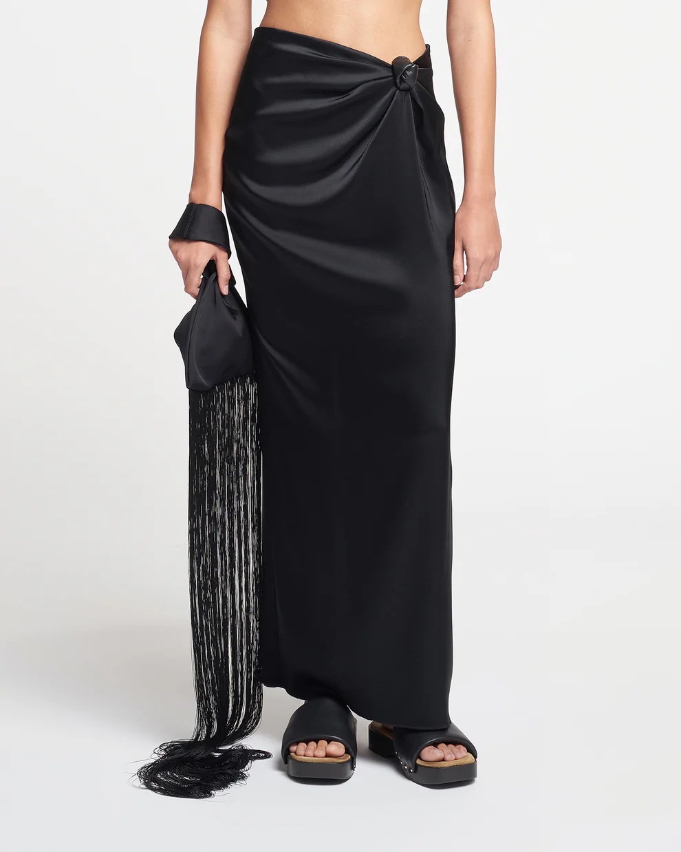 Nanushka Satin Knotted Midi Skirt In Black
