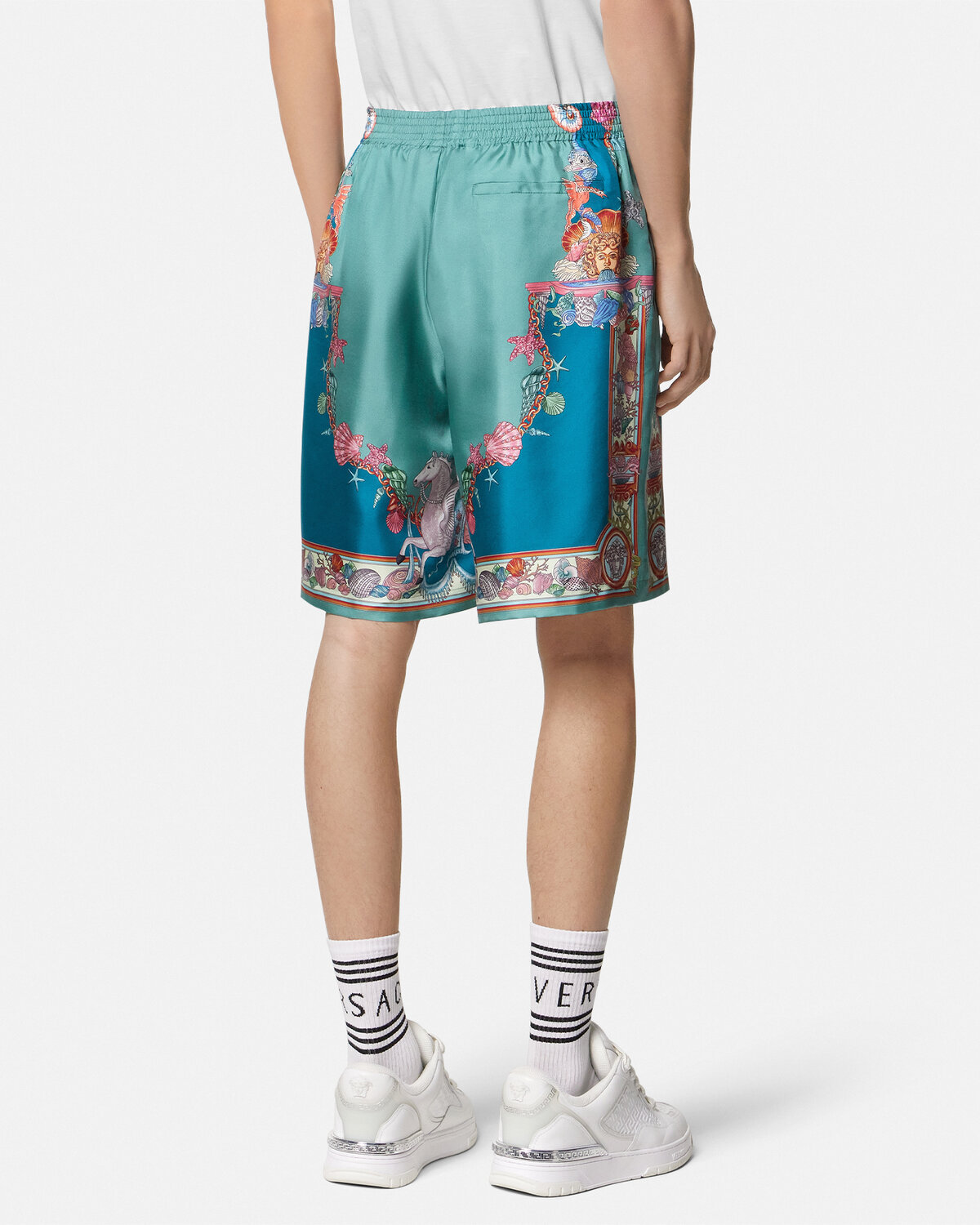 Versace Coral Theatre-print Shorts In Blue