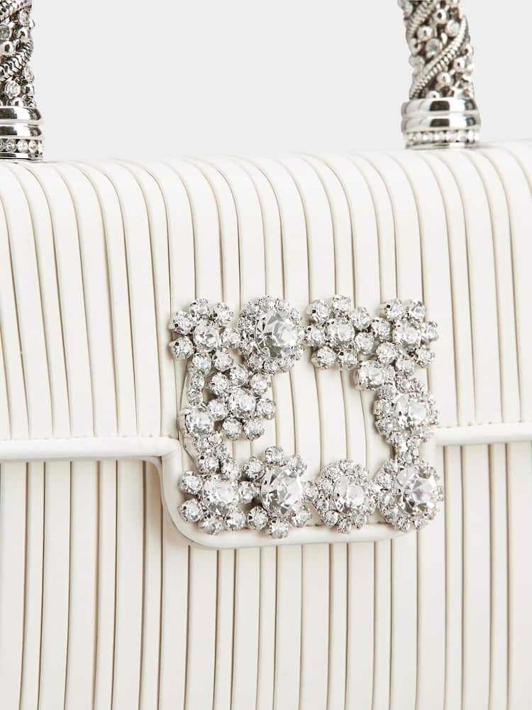 Roger Vivier Jewel Efflorescence Mini Leather Handbag In Cream