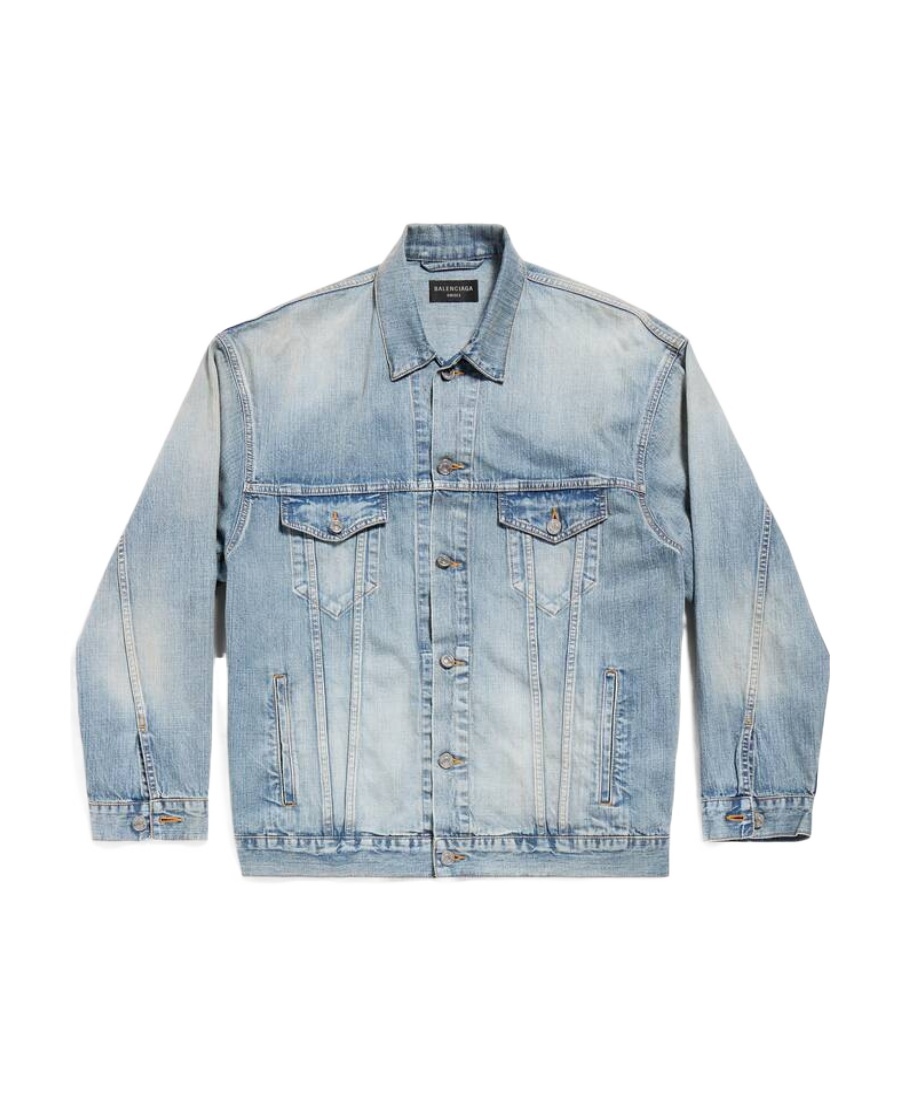 Balenciaga Graphic Printed Denim Jacket In Blue