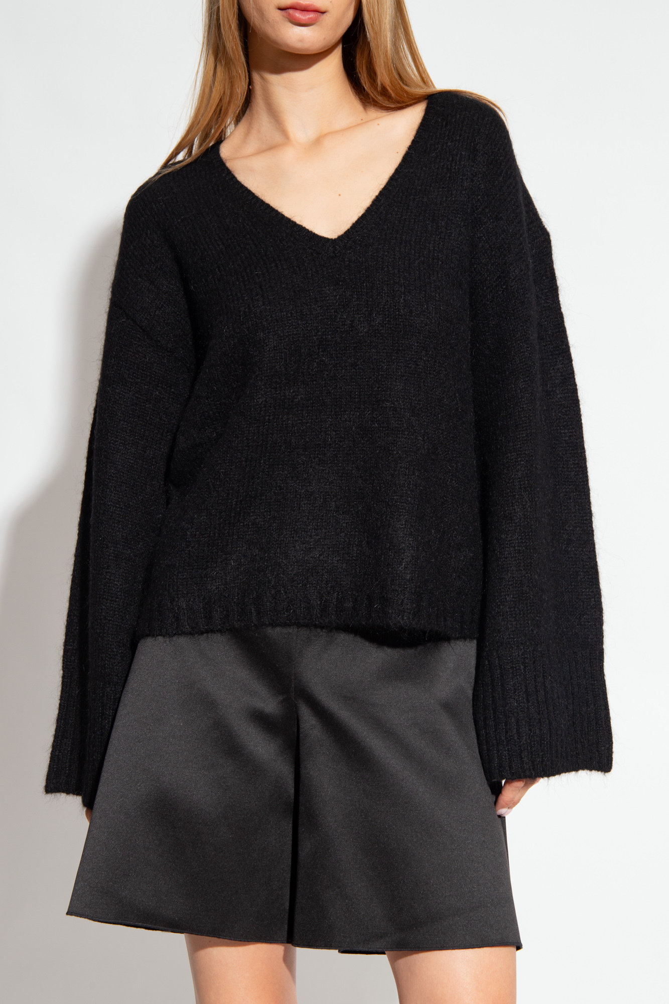 By Malene Birger Brushed-effect V-neck Jumper In Black