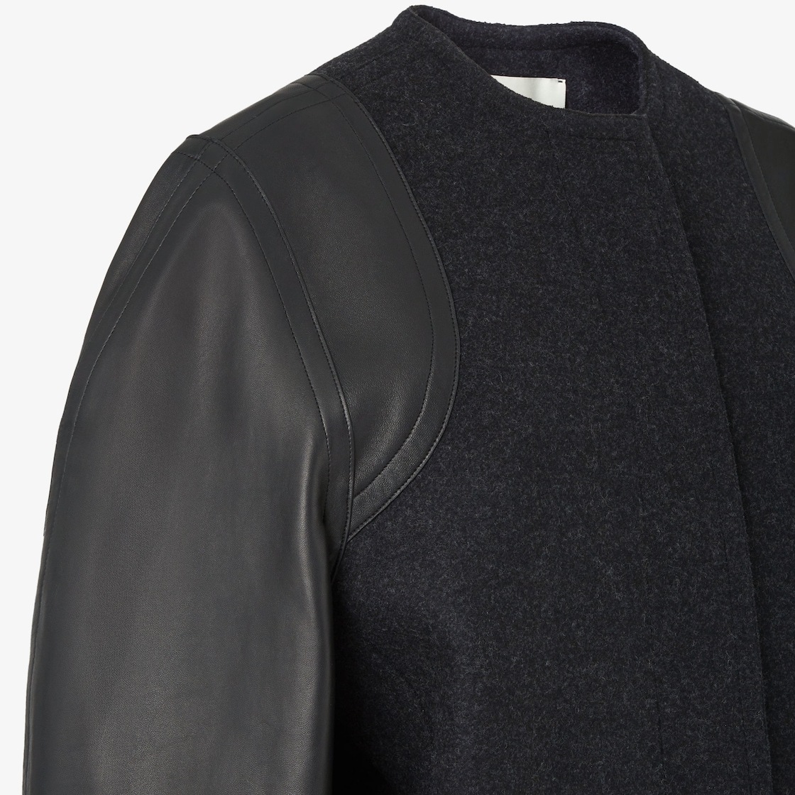 Fendi Gray Wool And Leather Jacket In Black
