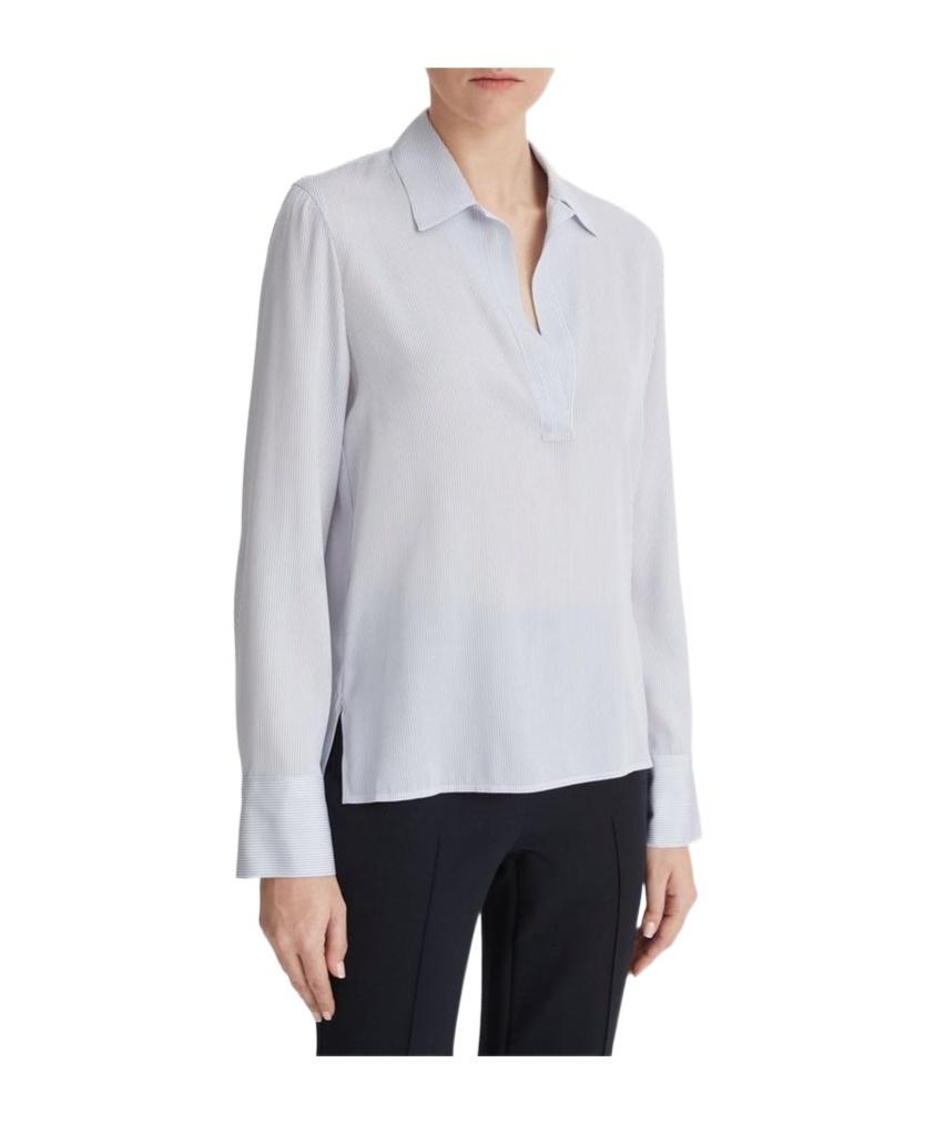 VINCE MICRO-STRIPE SILK-SATIN SHIRT
