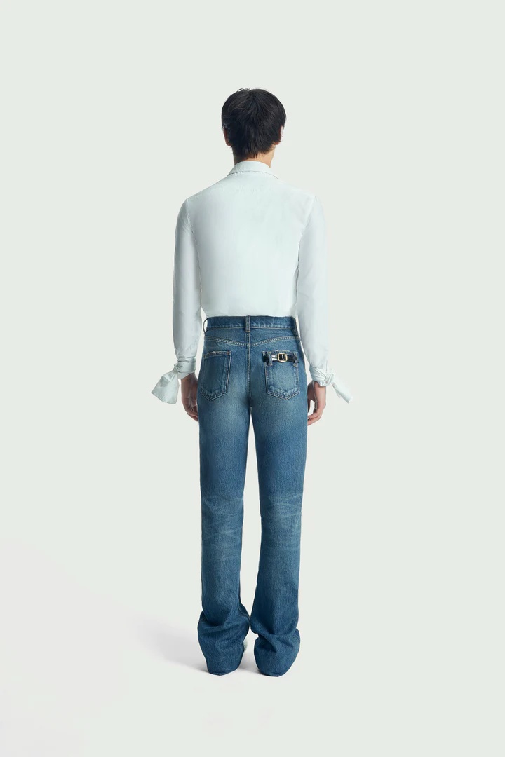 Coperni High Waist Button Jeans In Blue