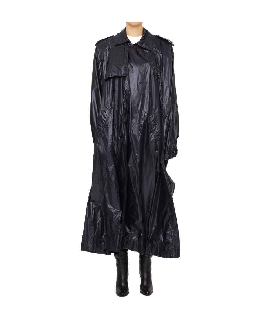 Saint Laurent Shoulder-pad Oversized Trench Coat In Black