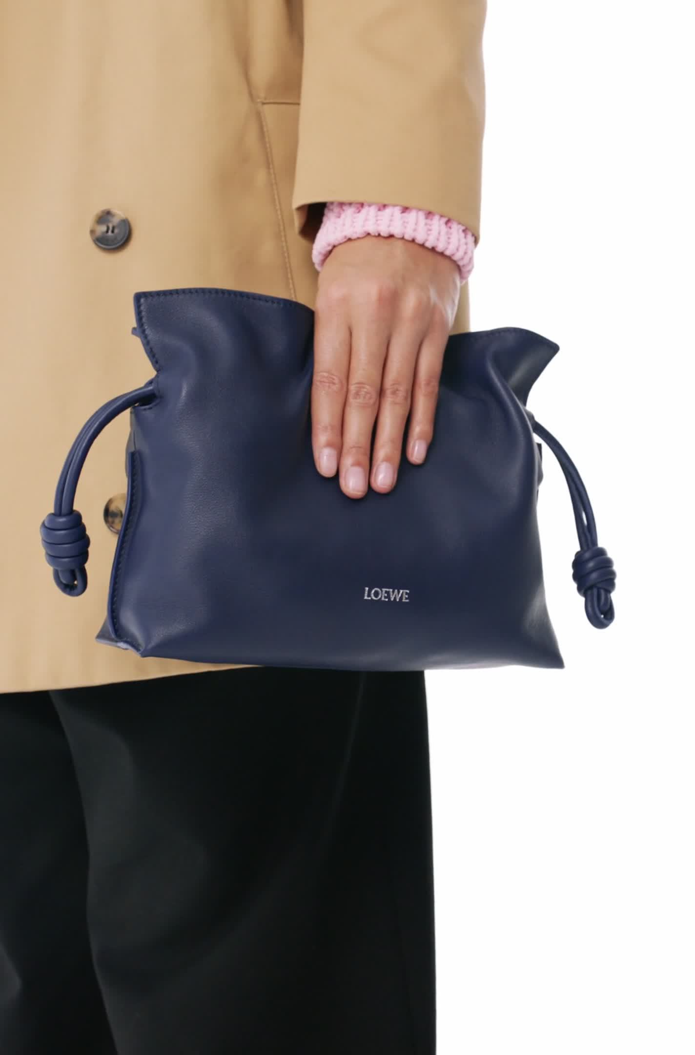Loewe Flamenco Clutch Bag In Napa Leather With Golden Foil Anagram In Blue