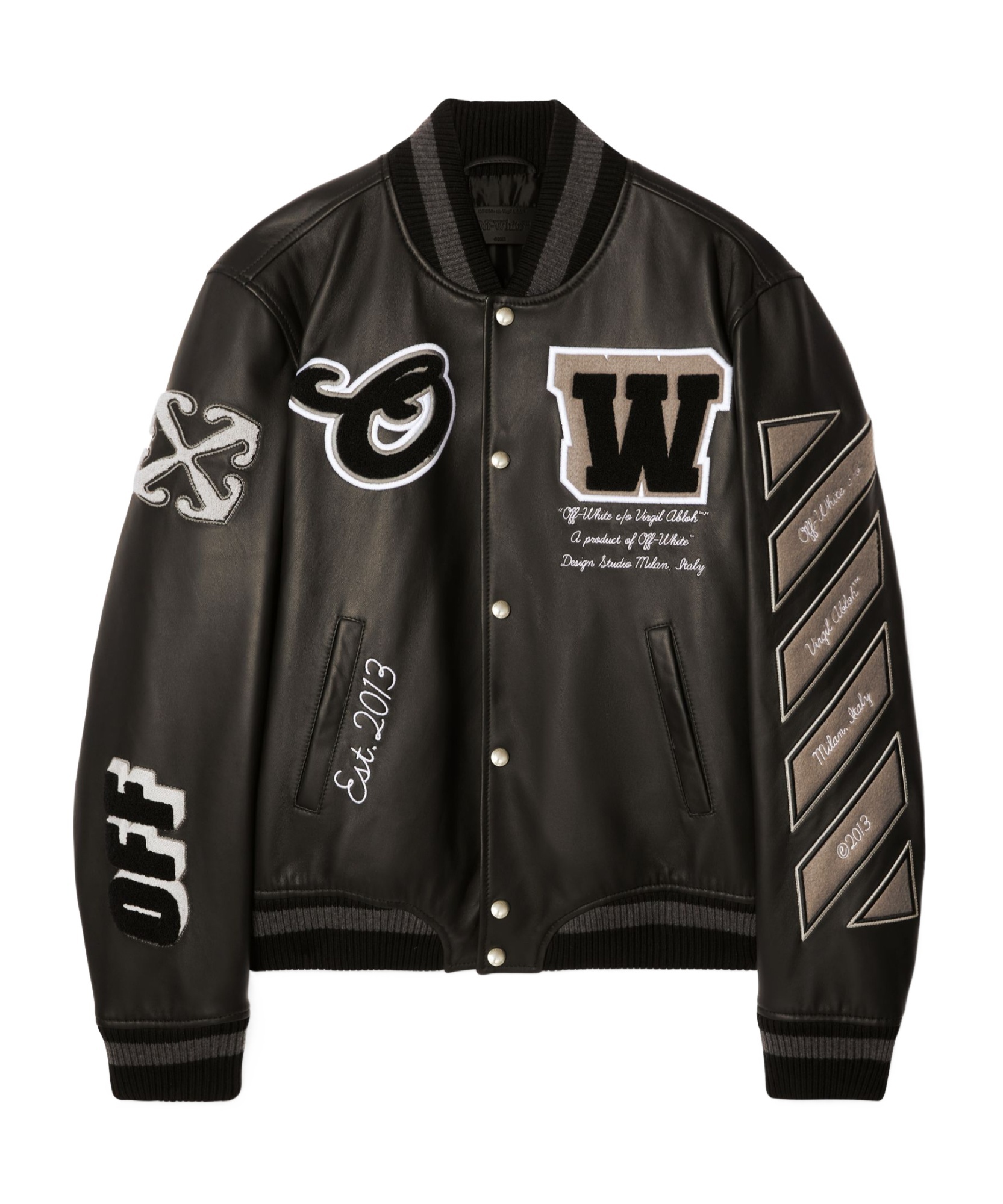 Shop Off-white Full Leather Bomber Jacket In Black