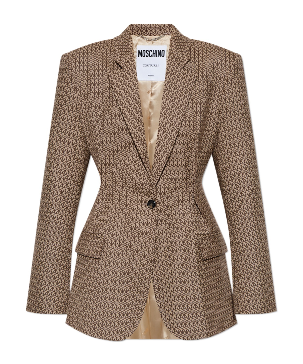 Moschino Logo Print Virgin Wool Blazer In Green