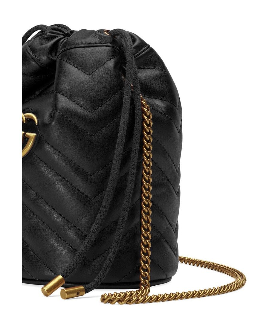 Gucci Crossbody Black Leather Bucket Bag With Logo In Black