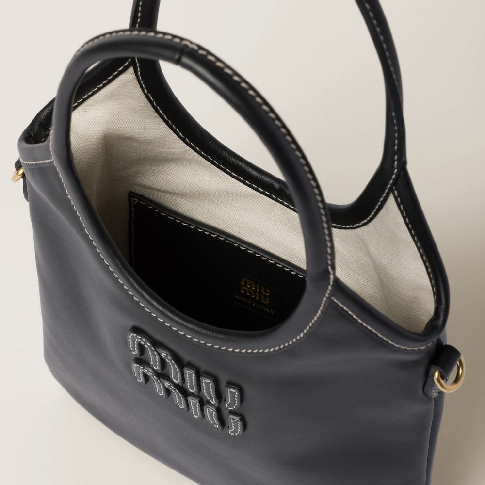 Miu Miu Ivy Leather Tote Bag In Black