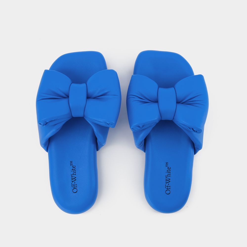 Off-white Bow Padded Slides - Off White - Blue - Leather In Blue