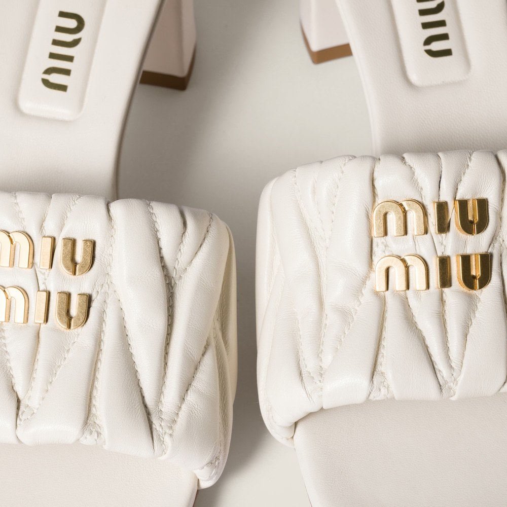 Miu Miu Beige Leather Logo Heels In White