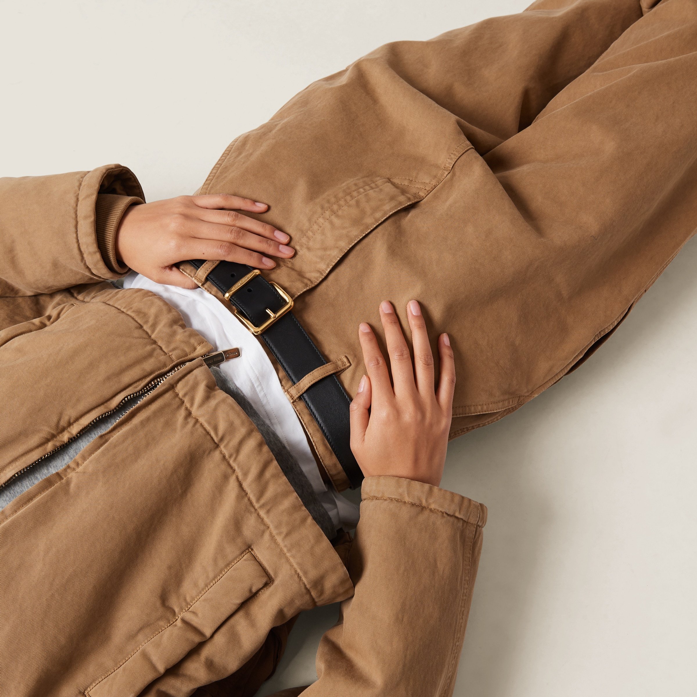 Miu Miu Logo-patch Straight-leg Cotton Trousers In Nude