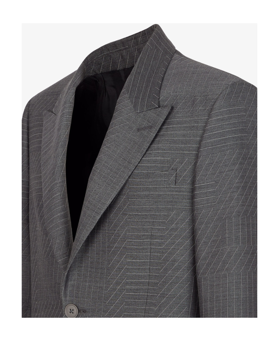 Fendi Striped Single-breasted Wool Blazer In Black
