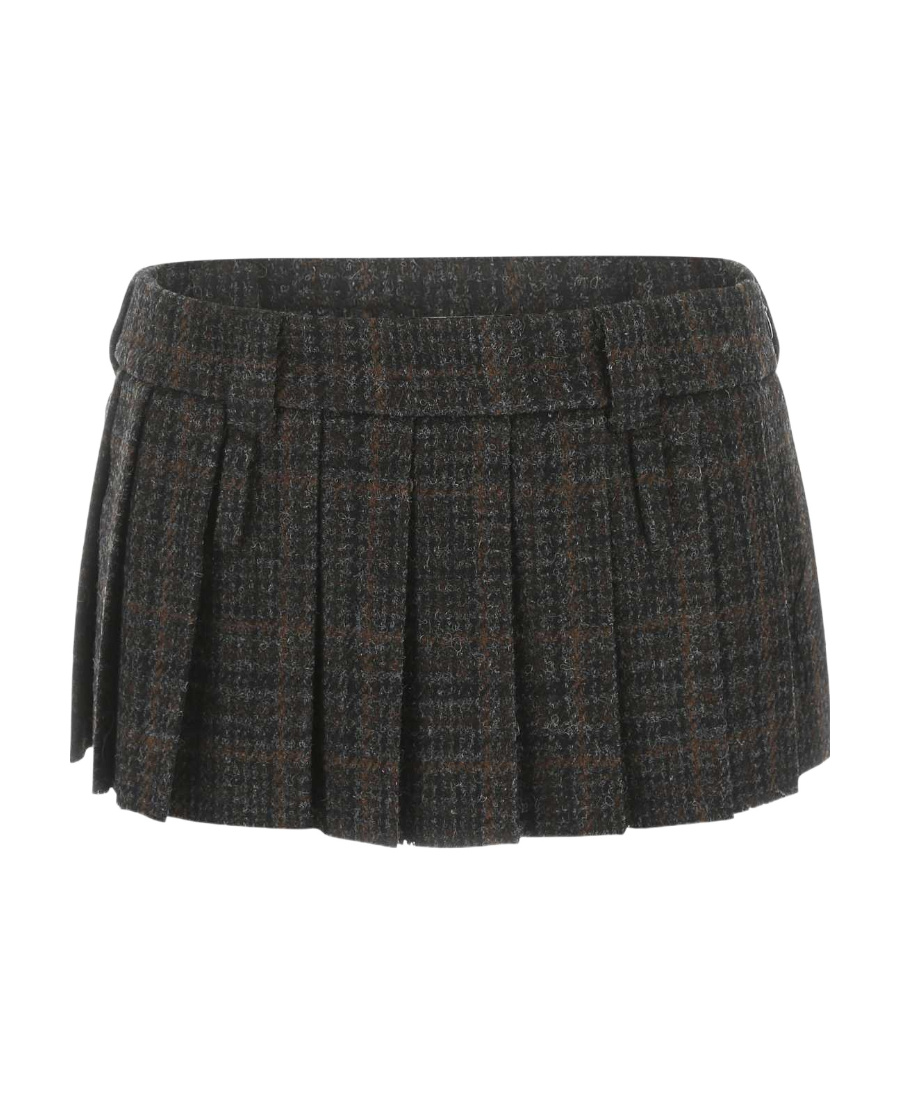 Miu Miu Pleated Tartan Skirt In Black