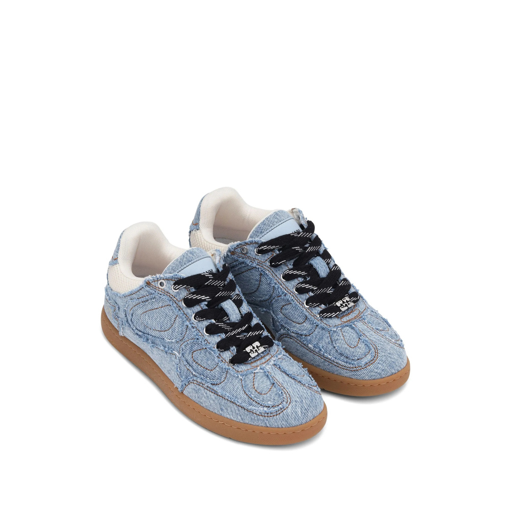 Ganni Low Top Denim Embroidered Sneakers Rubber Sole In Blue