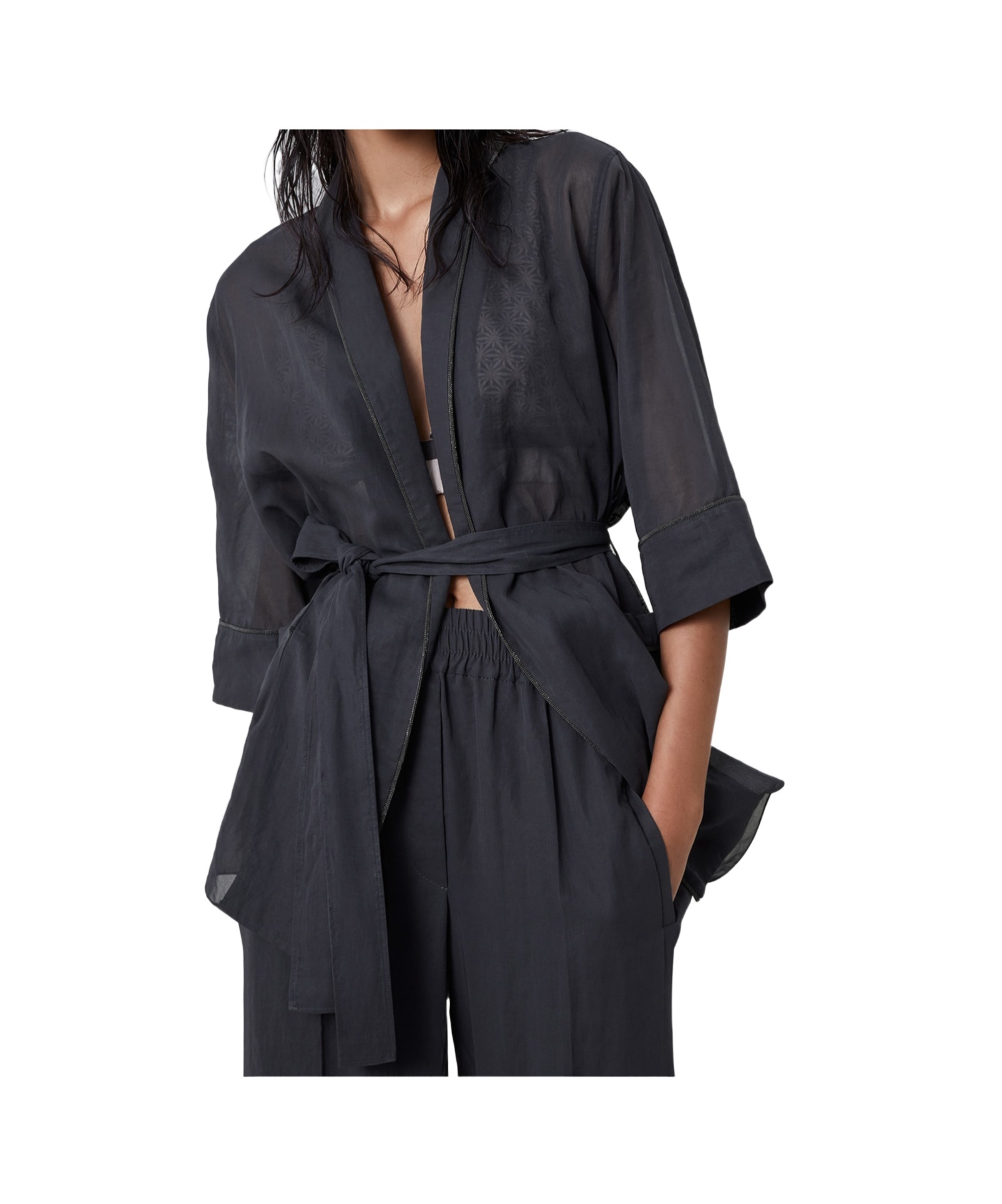 Brunello Cucinelli Monili-embellished Cotton Kimono In Black