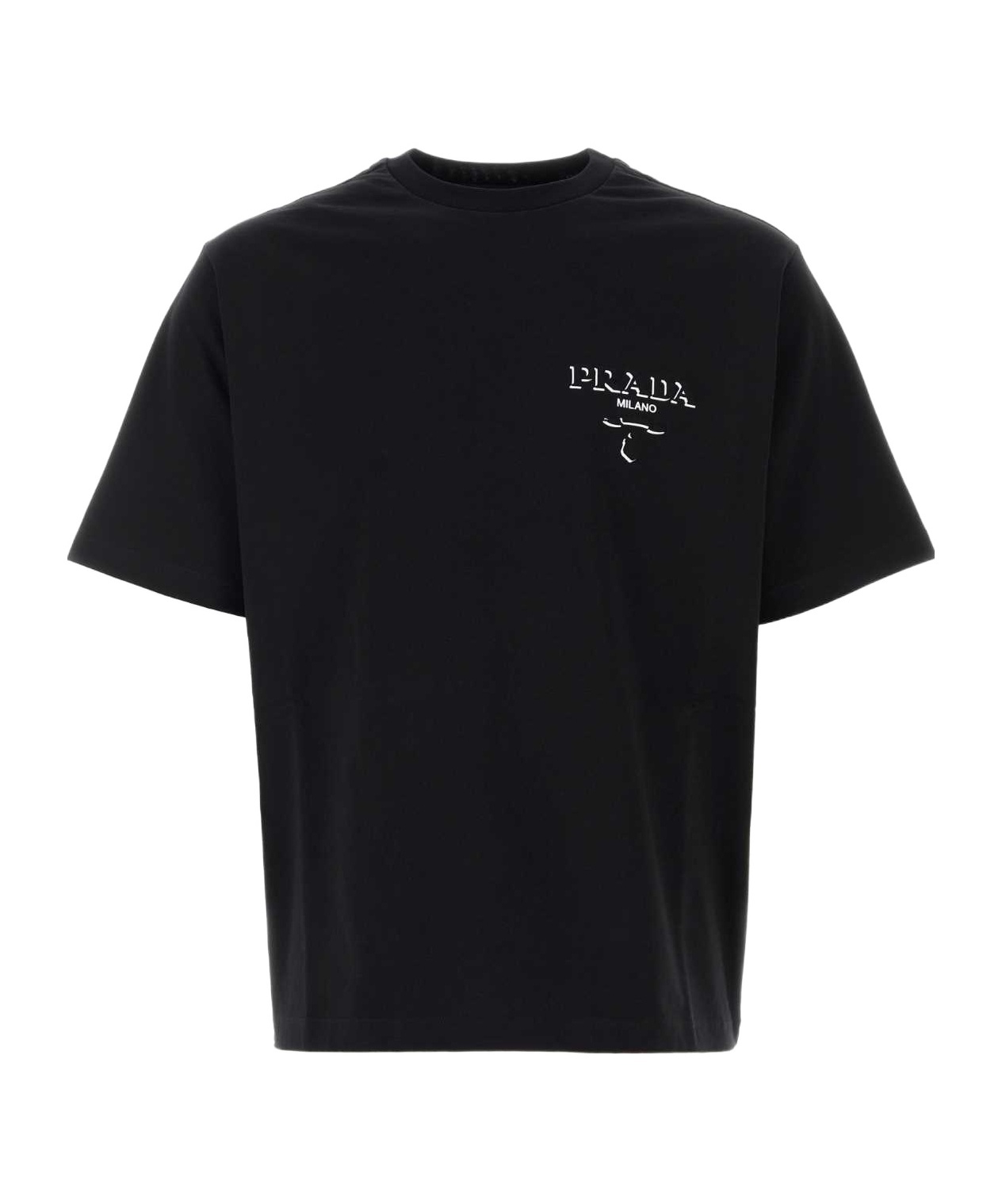 Prada Mens Black Logo-print Dropped-shoulder Cotton-jersey T-shirt