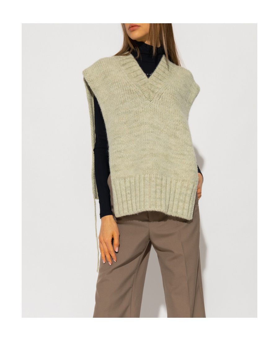 Maison Margiela Slit Knitted V-neck Vest In Nude