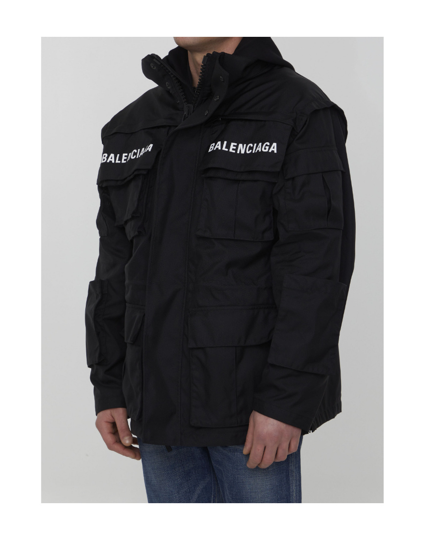 Balenciaga Logo-print Oversized Technical Parka In Black