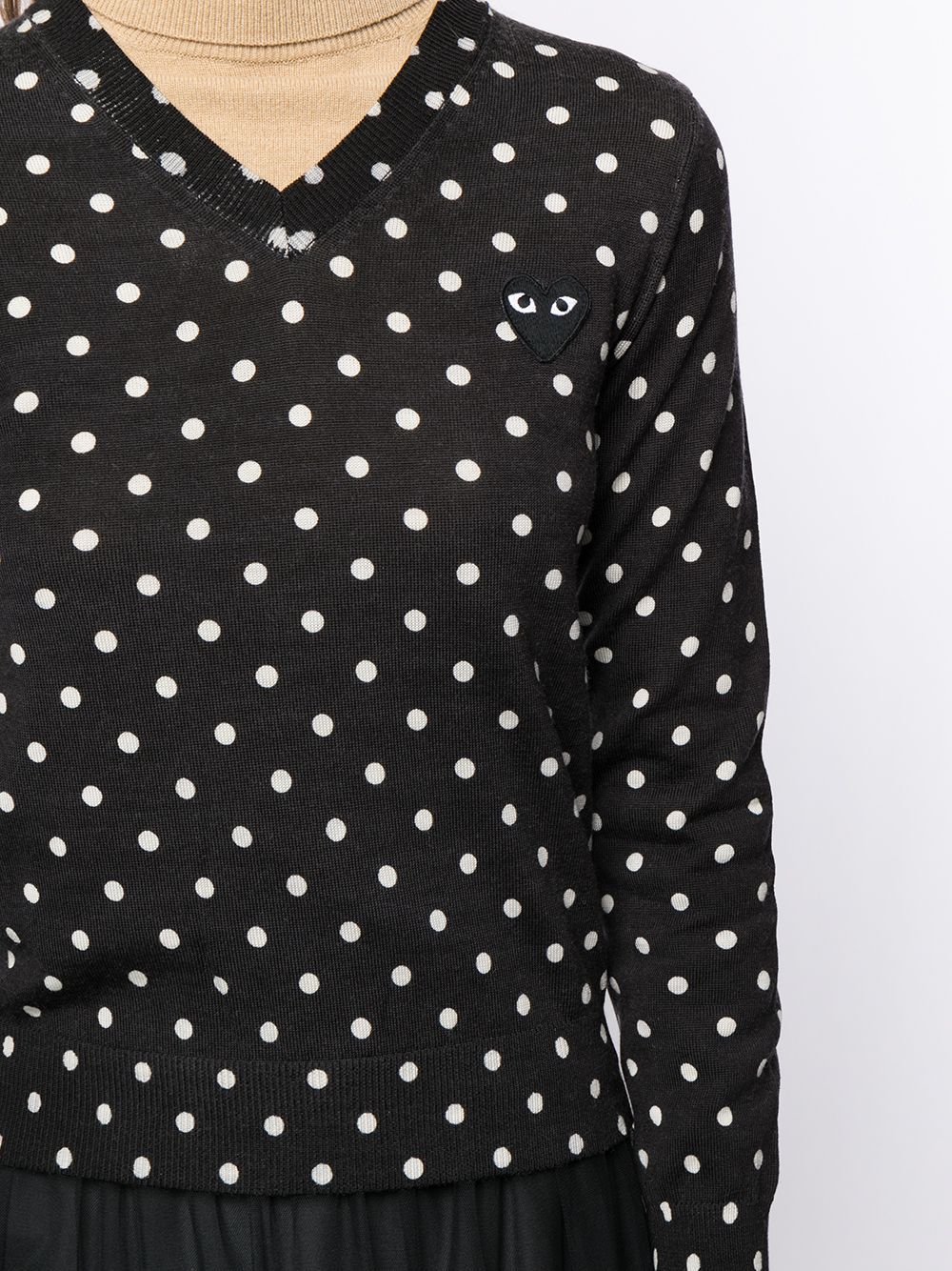 Comme Des Garçons Play Polka Dot-print V-neck Jumper In Black