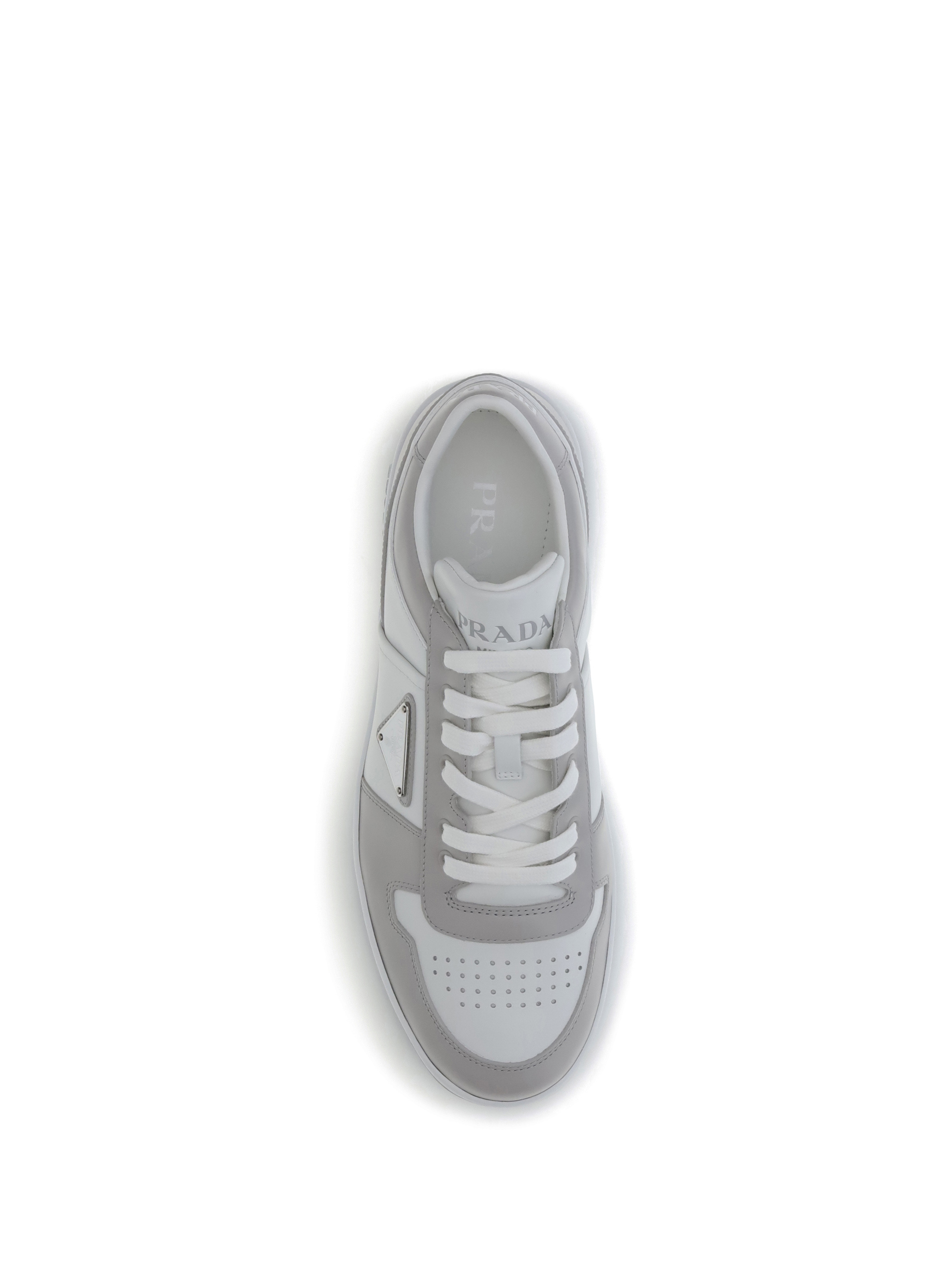 Prada Leather Sneakers Downtown Two-tone Silhouette In Gray