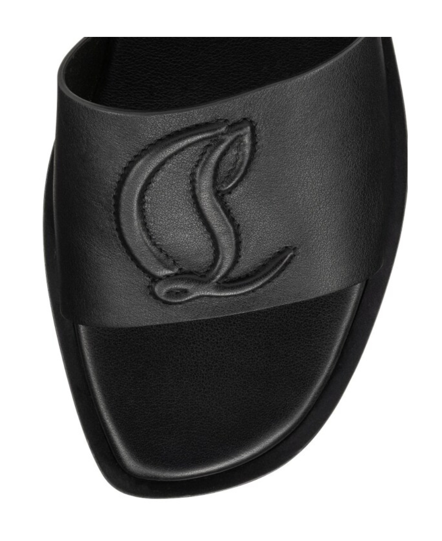 Christian Louboutin Leather Logo Red Sole Slide Sandals In Black