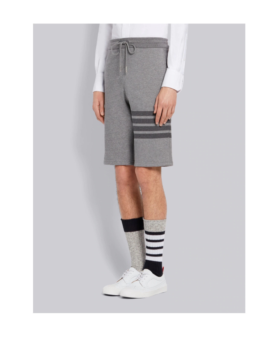 Thom Browne Tonal 4-bar Loopback Track Shorts In Gray