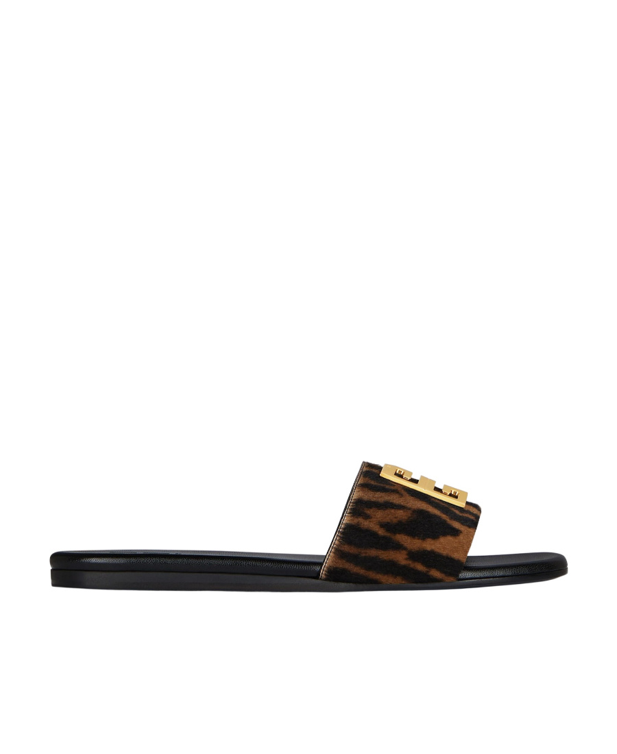 Givenchy Logo Leopard Print Slippers In Black