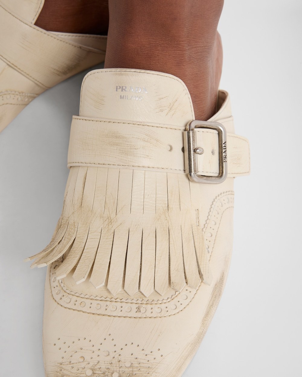 Prada Slippers Shuffle In Pelle Avorio Donna In Talc