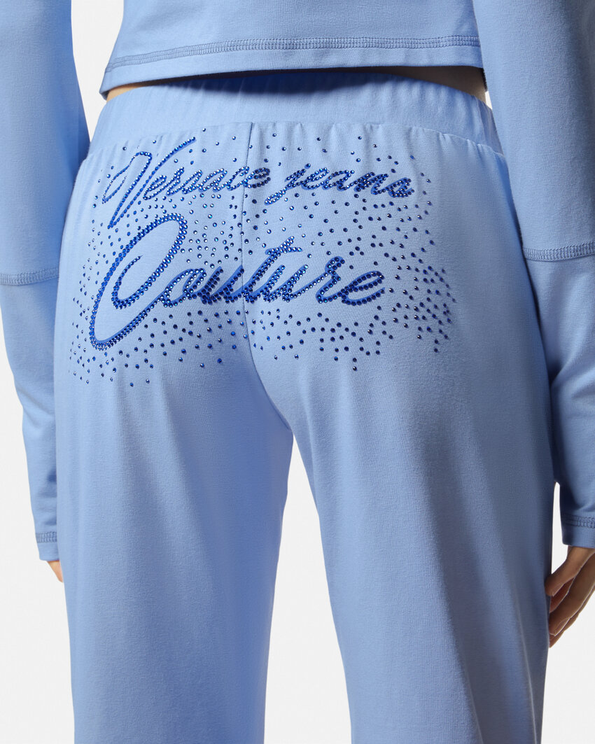 Versace Crystal Decoration Logo Sweatpants In Blue