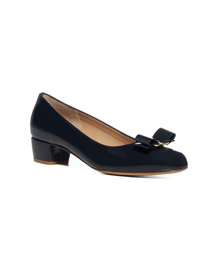 Ferragamo Vara Patent Leather Pumps In Blue