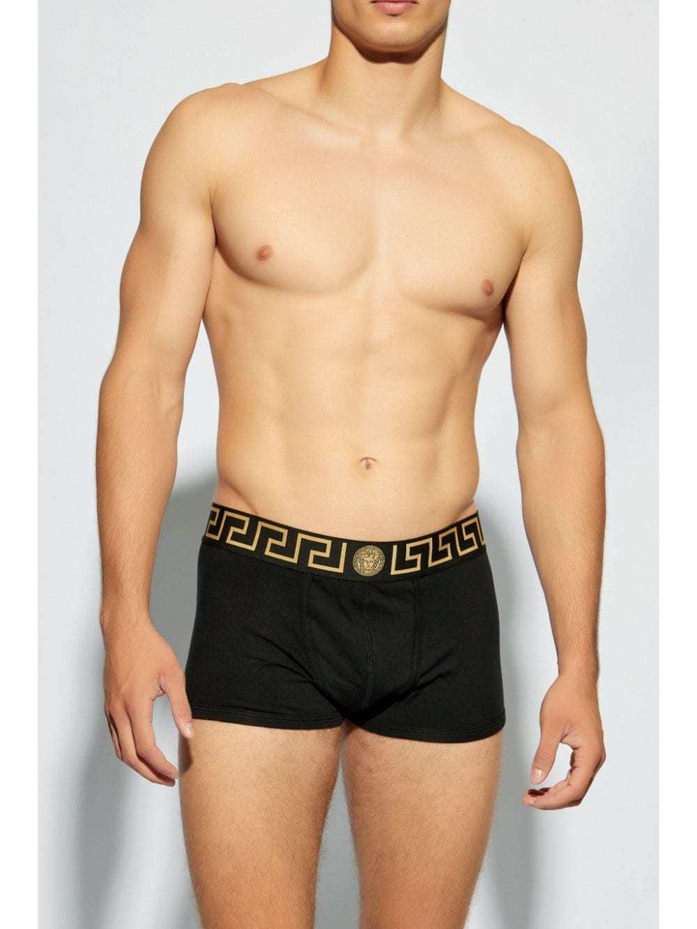 Versace Greca Jacquard Boxer Shorts In Black