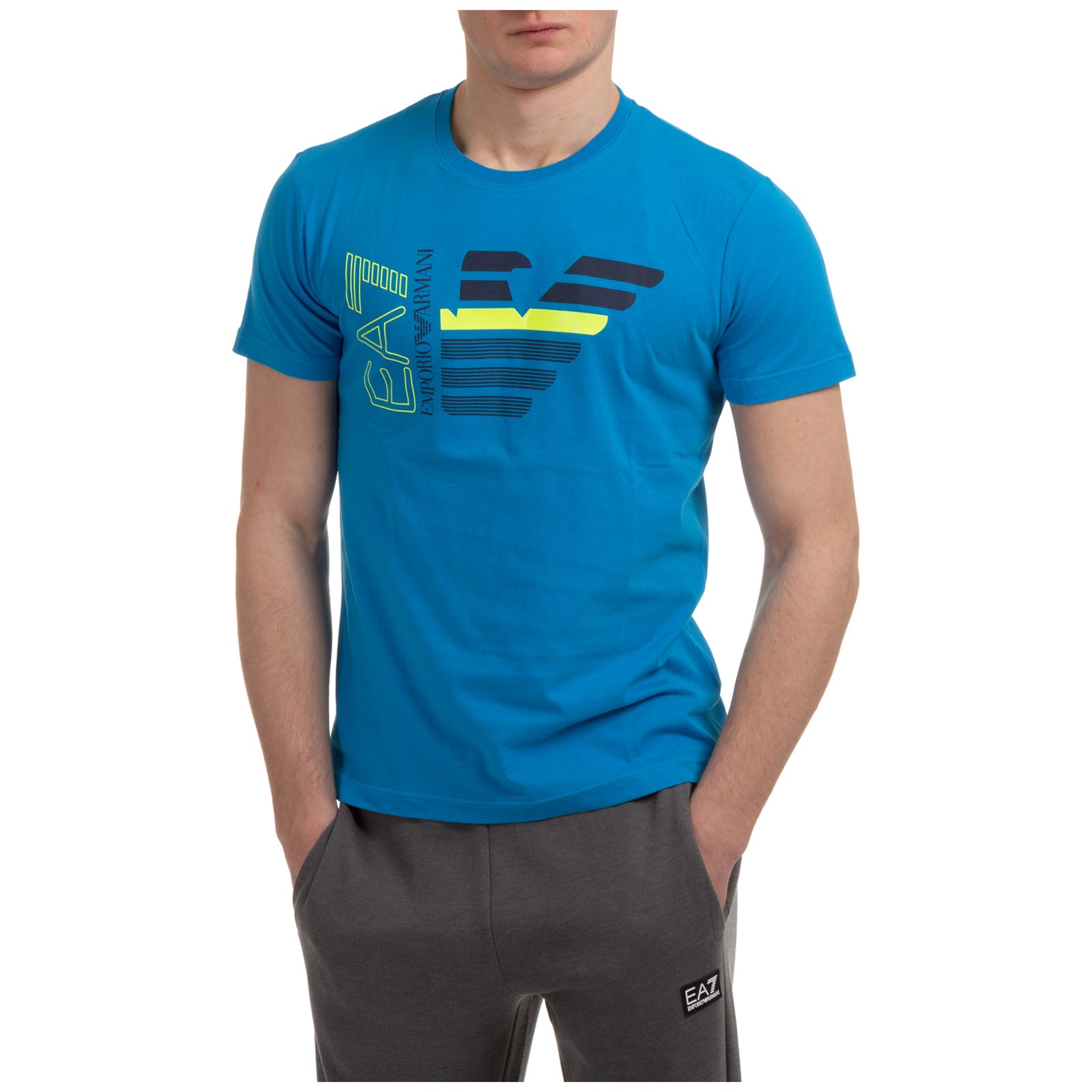 Ea7 Logo Printed Short Sleeved T-shirt In Blue