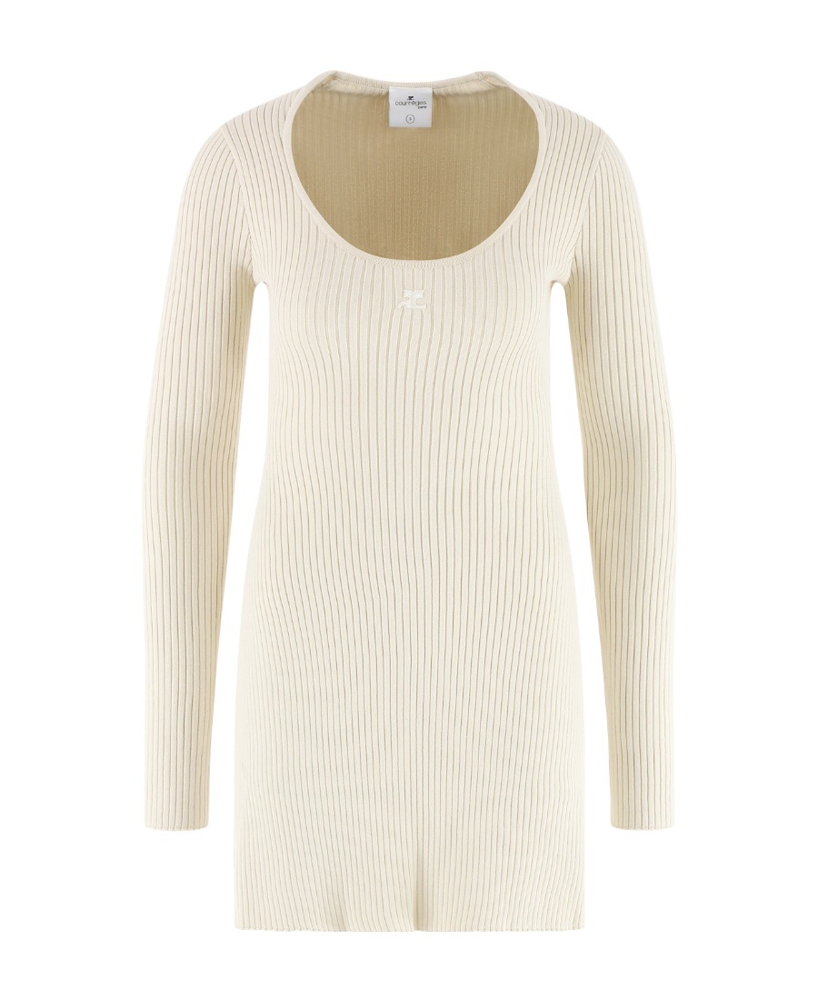 Shop Courrèges Logo-embroidered Rib Knit Dress In White