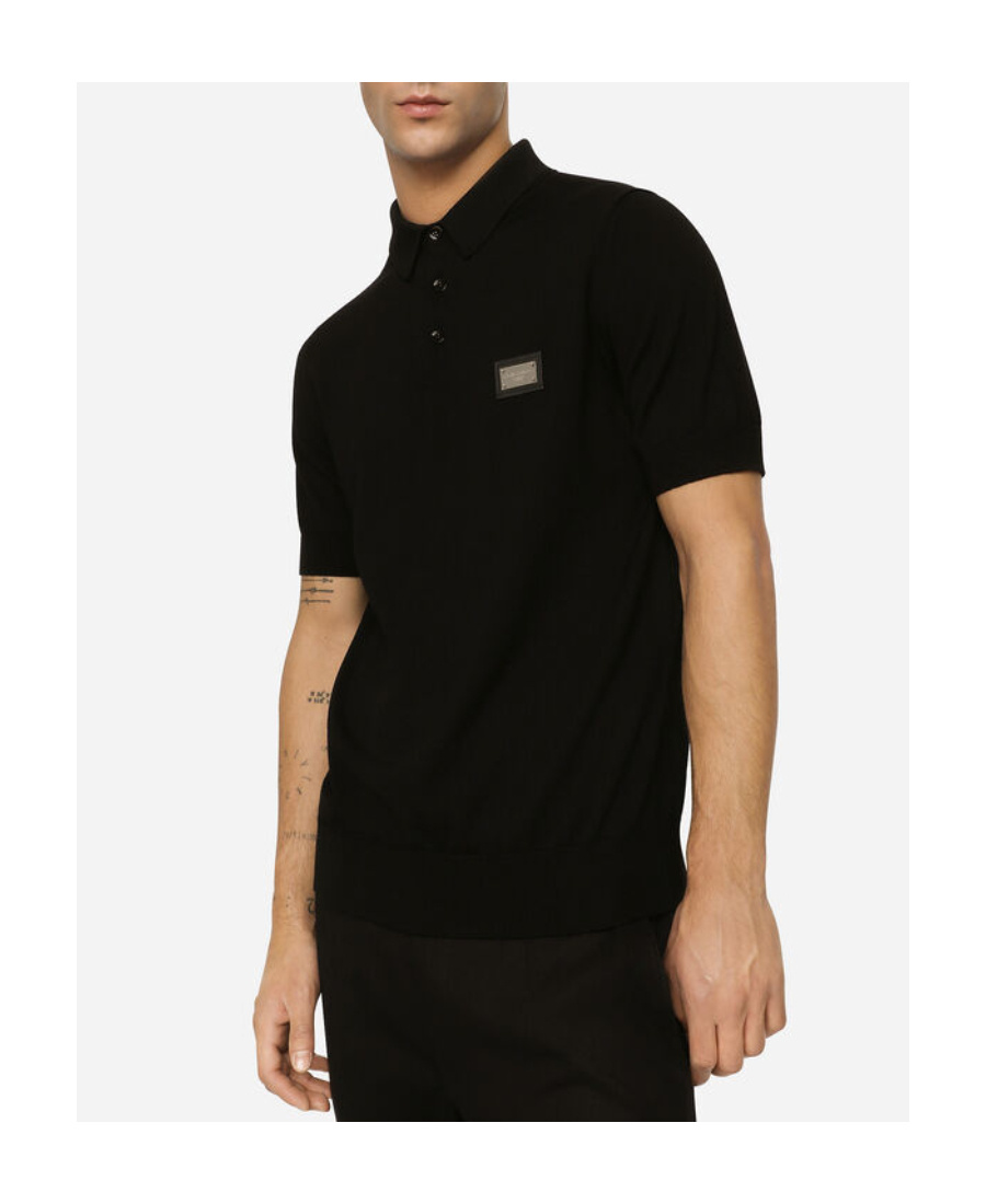 Dolce & Gabbana Dark Gray Logo Plaque Cotton Men Polo Shirt T-shirt In Black