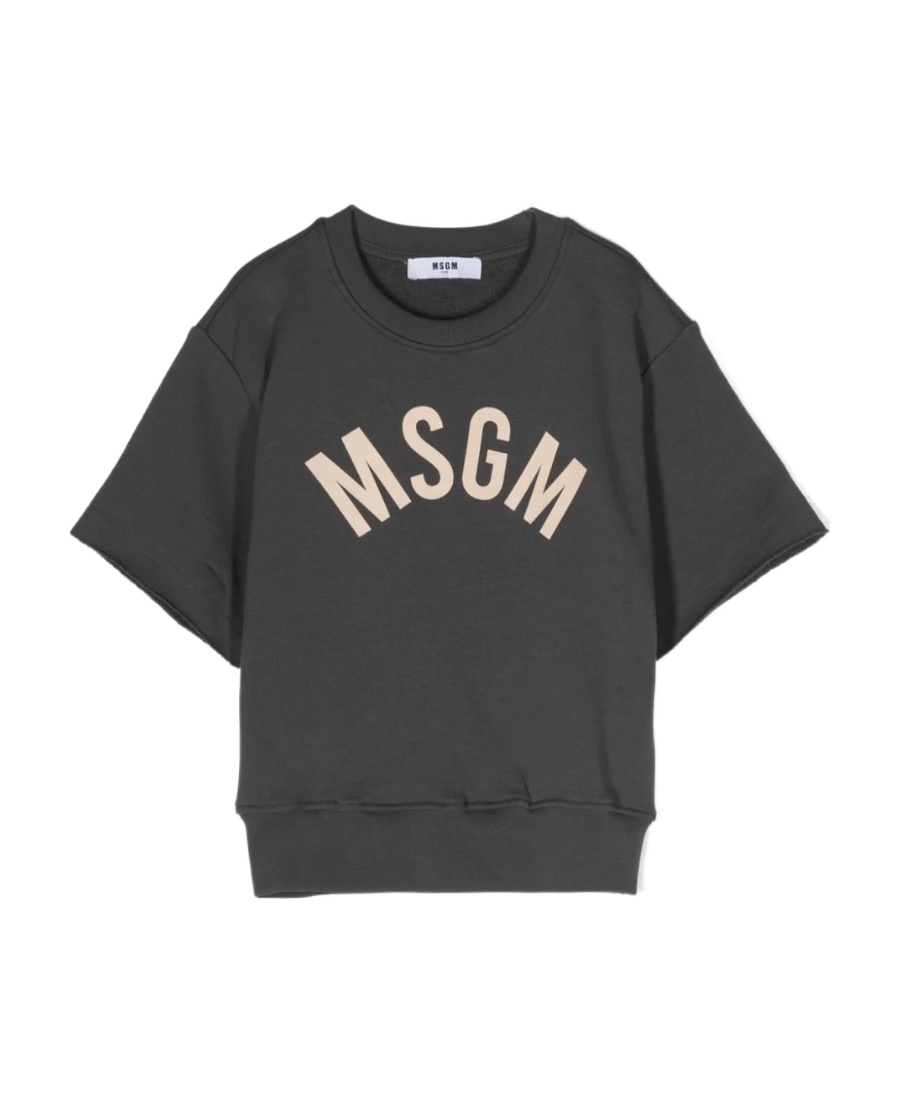 Msgm Logo-print Short-sleeve Sweatshirt In Black