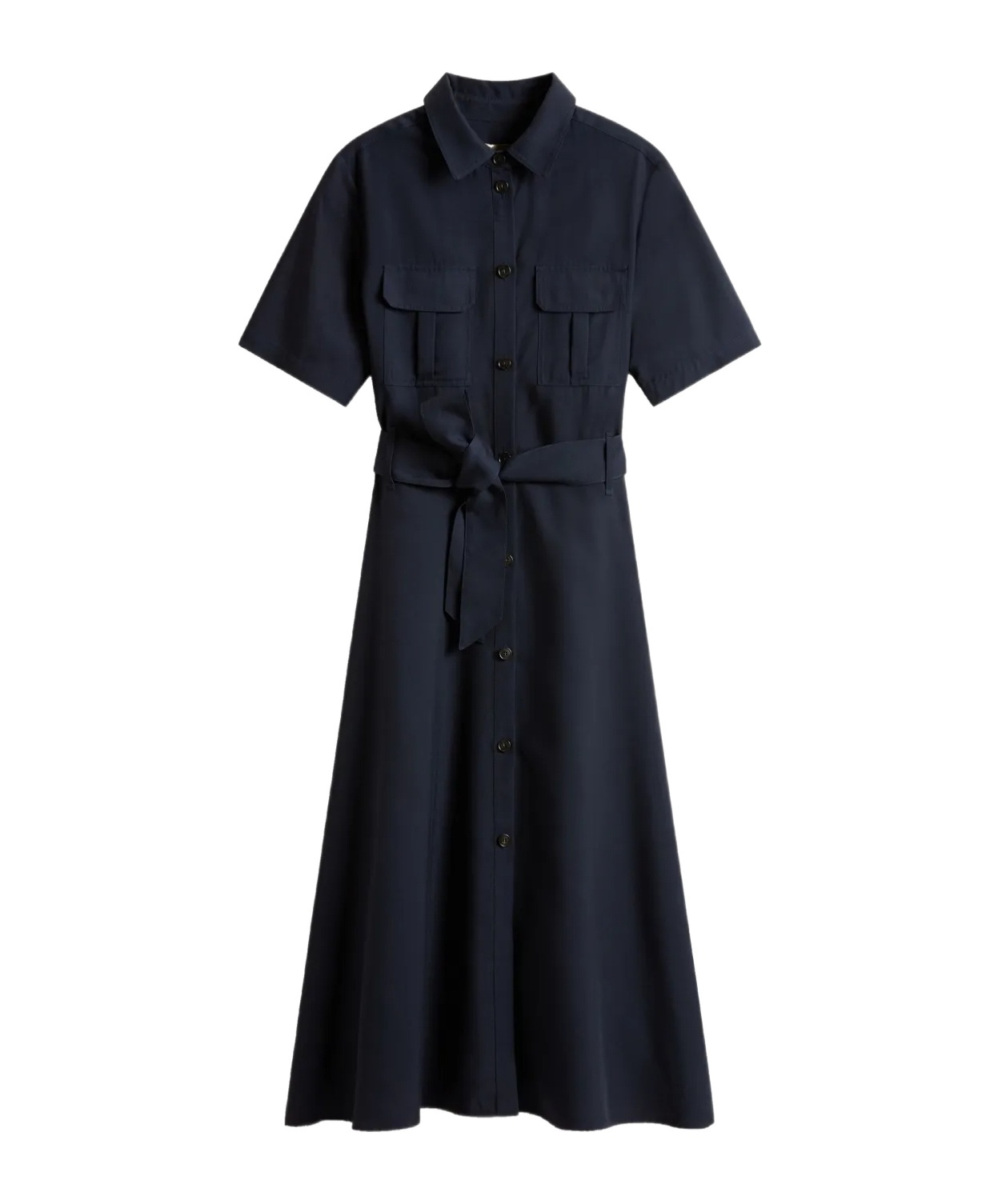 Woolrich Black Long Dress With Short Sleeves And Belt In Blue